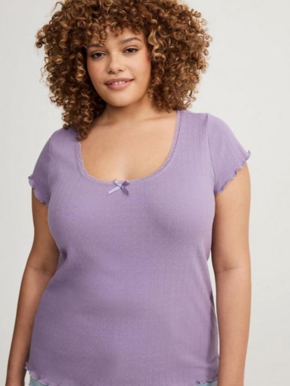 Torrid Pointelle Scoop Neck Lace Trim Tee NWT 1X